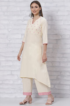 Beige Cotton A Line Kurta image number 2